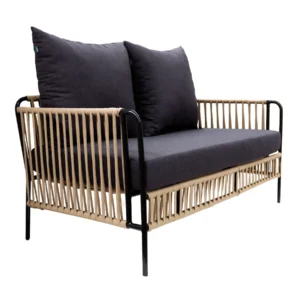 Chetumal love seat acero galvanizado negro y textilene beige con tela loneta // Exterior 100%