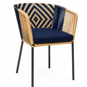 Huasteca silla metal negro cuerda beige y azul con cojín // Exterior techado