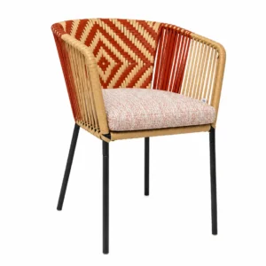 Huasteca silla metal negro cuerda beige y terracota con cojín // Exterior techado