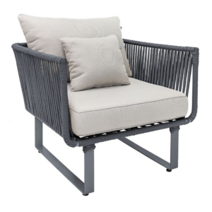 Vallarta sillon metal negro cuerda gris cojinería en tela curri // Exterior techado